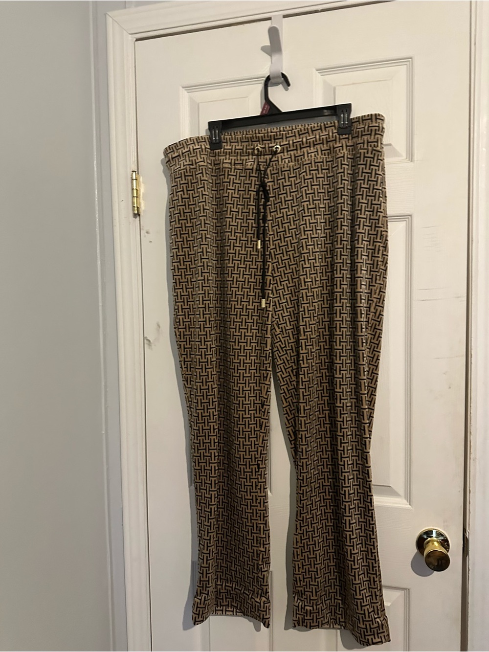 Halston pattern drawstring Palazzo Pants in Brown and Black size XL